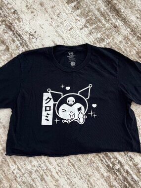 Kuromi Crop Top Sanrio black XL woman shirt Japanese katakana